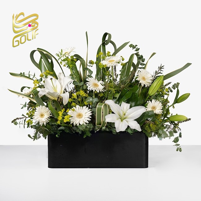 باکس گل تسلیت ترحیم ختم بهشت زهرا ارسال به بهشت زهرا ارسال رایگان زیبا لاکچری ارسال فوری سریع گل فروشی آنلاین گل فروشی گلیف جعبه گل زیبا لاکچری آنترویم لیلیوم ارکیده