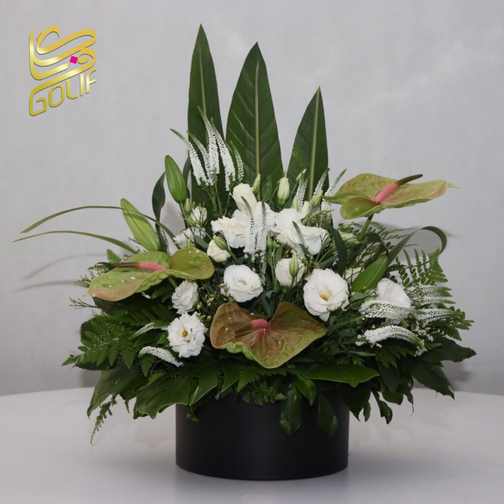 باکس گل تسلیت ترحیم ختم بهشت زهرا ارسال به بهشت زهرا ارسال رایگان زیبا لاکچری ارسال فوری سریع گل فروشی آنلاین گل فروشی گلیف جعبه گل زیبا لاکچری آنترویم لیلیوم ارکیده